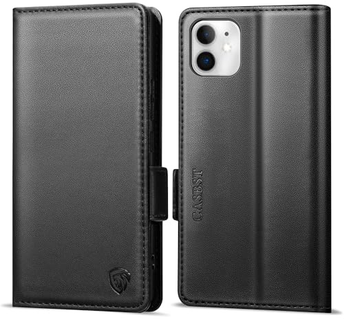 CASBST Handyhülle für iPhone 11 Hülle Premium Leder Schutzhülle Klappbar mit Kartenfach Ständer Magnet für iPhone 11 Handytasche mit RFID Kameraschutz Flip Case Klapphülle für iPhone 11 Schwarz