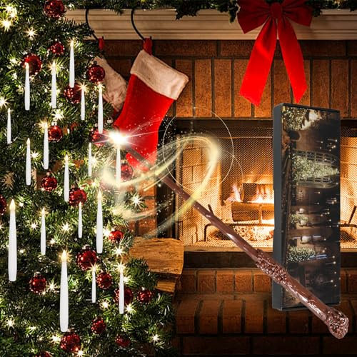 Kistrba 10 Pcs Floating Candles with Magic Wand Remote, Battery Operated LED Flameless Hanging Electric Candles for Christmas Halloween Party Birthday Decoration