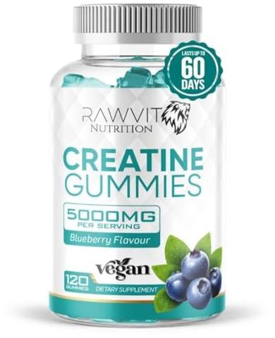Creatine Monohydrate Gummies, 5000mg, 40-60 Days' Supply, 120 Gummies, Vegan, Blueberry Flavour Muscle Building Supplement