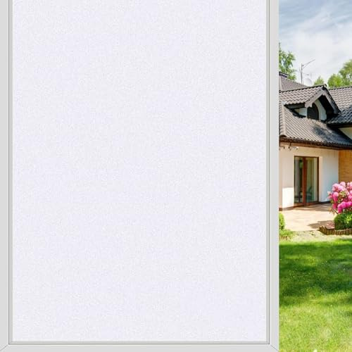 Milchglasfolie Statisch Haftend 60 x 140 cm Fensterfolie Selbsthaftend Dekofolie Klebefolie Statisch Haftend, Kein Kleber, Blickdicht, Wiederverwendbar, für Zuhause, weiß matt