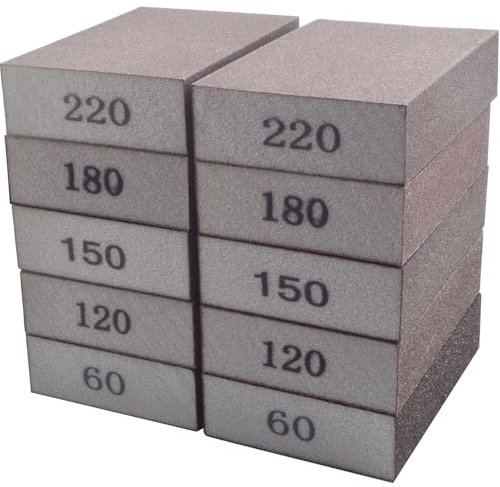 10pcs Sanding Sponge 5 Grits 60/120/150/180/220 Coarse Medium Fine Grit Sanding Block Washable and Reusable Handmade Sandpaper Blocks for Wood Drywall Sheetrock Metal Glazing Polishing