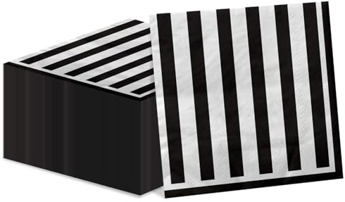 100 schwarz-weiß gestreifte Servietten, schwarz und weiß, für Partys, Schwarz-Weiß-Papier-Servietten, für Halloween, Geburtstage, Babypartys, Hochzeiten
