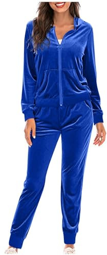 Ensemble de tenues 2 pièces en velours pour femme, vêtements de détente, sweat à capuche et pantalon de jogging, survêtements, vêtements de chasse pour femmes, bleu, M