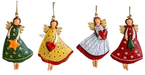 4 Stück Engel Weihnachtsdeko, Retro-Eisenkunst-Weihnachtsengel Dekoration, Metall Engel Anhänger, Weihnachtsengel zum Christbaumschmuck, für Zuhause, Weihnachten, Urlaub, Partys