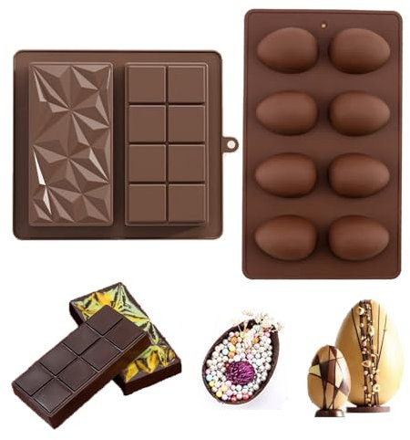 Coogime 2 Piece Chocolate Mould Silicone Set, Deep Chocolate Bar Mould, Dubai Chocolate Mould, Chocolate Egg Silicone Mould for Chocolate Sandwiches, Chocolate Praline