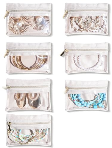 Lolalet Velvet Jewelry Pouches, Clear Window Travel Jewelry Organizer Bags for Earrings, Bracelets, Necklaces and Rings, Compact Jewelry Storage for Women Girls -7PCS
