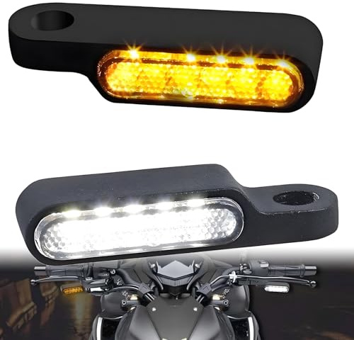 DREAMIZER 6 LED Blinker Motorrad 12V Mini Amber Weiß Licht Zweifarbiger Blinker E geprüft E24 Universal Blinker Kompatibel mit Harley Honda Kawasaki Suzuki Triumph Yamaha, 2 Stück