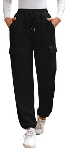 Pantalon Chandal Termico Mujer Invierno Forro Polar Pantalones Cargo Deportivos Pantalón Jogger Comodos de Exterior Casa Deporte, Negro S