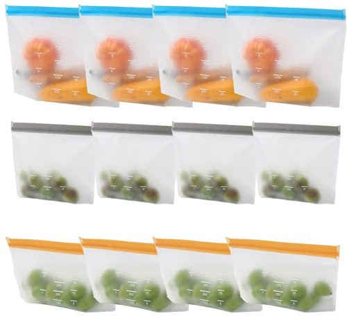 Gurxi 12 Pezzi Sacchetti Freezer Riutilizzabili sacchetti ermetici per alimenti sacchetti alimenti richiudibili Sacchetti per Alimenti in Silicone sacchetti riutilizzabili senza BPA per Frutta, Verdur