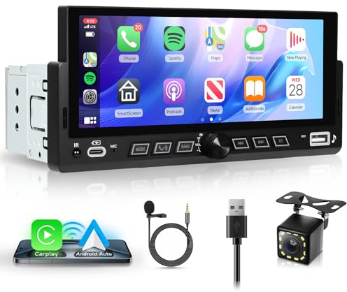 Inefala Autoradio bluetooth 1 Din con Wireless Carplay e Android Auto Radio con Schermo da 6,86 Pollici con Bluetooth, Mirror Link, Supporta FM/RDS, EQ, USB, Type C, Ricarica USB