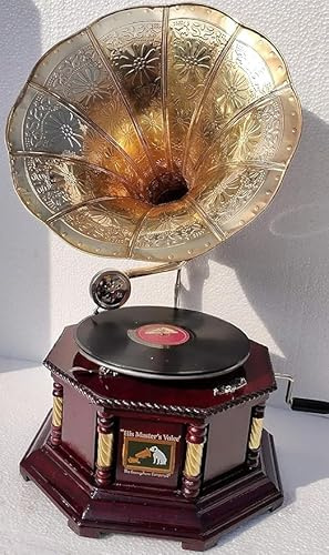 Gramophone Player Original/Working Gramophone Record Player BP - Brown and Golden Wood and Brass - 78 RPM Record Support - Manual (Spring-driven) - RCA Connectivity - Ideal for Home Decor