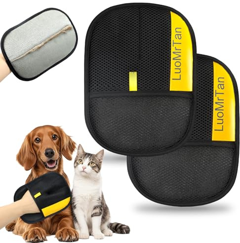 LUOMRTAN 2 Pack Pet Hair Removal Gloves, Reusable Electrostatic Pet Hair Remover, Newly Upgraded Efficient Lint Remover Tool for Dog & Cat Hairfor Couch, Furniture, Car Seat, Carpet, Clothing