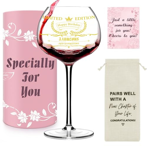 Philorn Birthday Gifts for Women 2026, Vintage 16Oz Birthday Wine Glass for Wine Lovers, Personalised Gifts for Women, Friends, Wife, Daughter, Sister, Mom