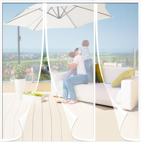 White Fiberglass Fly Screen Door 260x255cm Double Door Double Side Opening Magnetic ct Protection Easy Installation No Drilling Ideal for Balconies and Entrances