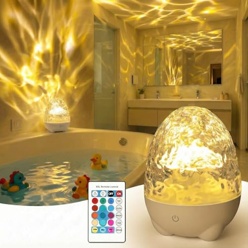 cambk Waterproof Shower Light for Inside Bathroom, Egg-Shape Rechargeable Kids Bath Light, RGBW 13 Color Changing Shower Lamp Ocean Wave Projector Mood Night Lighting