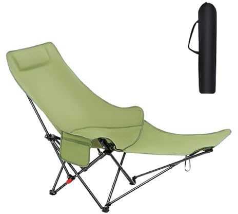 Adjustable Camping Folding Chair with Storage Bag, 4-Position Reclining Moon Lounge Chair with Extended Leg Support, 600D Oxford Fabric & Carbon Steel Frame for Picnic, Outdoor, Home, Office (Green)