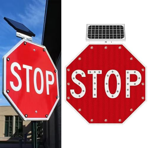 Segnale Di Stop Lampeggiante A LED Per Parcheggio In Garage Segnale Di Stop, Cartello Stradale, Controllo Intelligente Del Sensore Di Luce, Visibilità: > 800 Metri(60 * 60cm/24in)