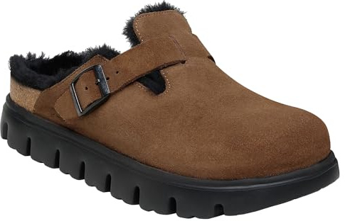 Birkenstock Papillio Boston Chunky Shearling - Zoccoli da donna con plateau, Tè Scuro, 7-7.5 Narrow