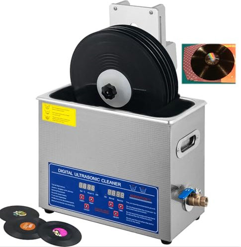 Nettoyeur à ultrasons pour disques vinyles, machine de nettoyage professionnelle avec panier et boule à mailles fines, solution de nettoyage efficace et en profondeur