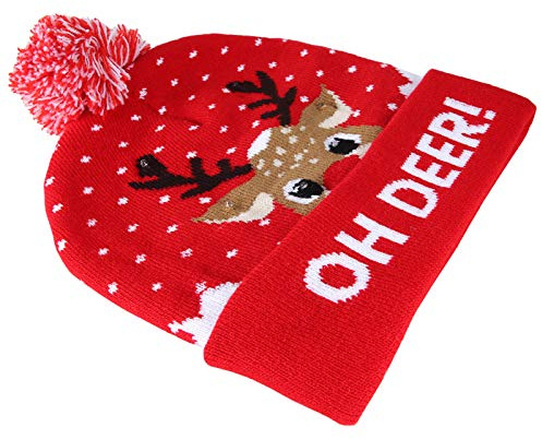 Fyearfly Leuchtende Weihnachtsmütze, Strickmütze für Erwachsene und Kinder, leuchtende Wintermütze mit integriertem Akku für Weihnachten, Halloween, Party-Dekorationen