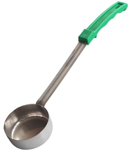 MUCKLILY Louche en Acier Inoxydable 4 Oz Cuillère à Sauce à Fond Plat Verte, Cuillère Doseuse Cuisine, Service de Sauces, Pizza et Ketchup, Ustensile Solide et Facile à Nettoyer