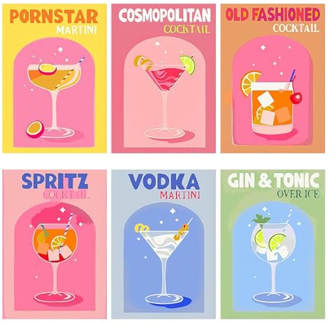 Aixxikum 6 Pièces Peinture Numero Adulte Cocktail, Kits de Peinture par Numero Toile avec Pinceaux et Peintures Acryliques, pour Adultes et Débutants, Sans Cadre 20 x 30 cm