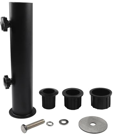 VIRELLO Base per ombrellone in acciaio inox, resistente, con 3 manicotti per tubi, per patio, giardino, spiaggia, nero