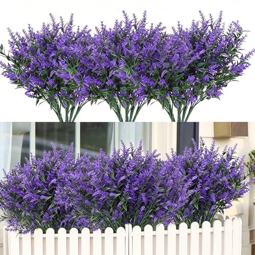 12 Mazzi Lavanda Pianta Fiori Gerani Finti da Esterno lavanda Pianta | Fiori Finti per Cimitero Interno Esterno Fiori Finti Realistici per Giardino Patio Lavanda Artificiale (Viola)