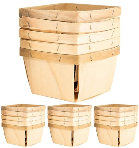 GALPADA Holz Beerenkorb mit Belüftungslöchern Stapelbar Quadratisch und Flach 24 Stück für Lebensmittelaufbewahrung und Geburtstagsbastelei Beige im Landhausstil