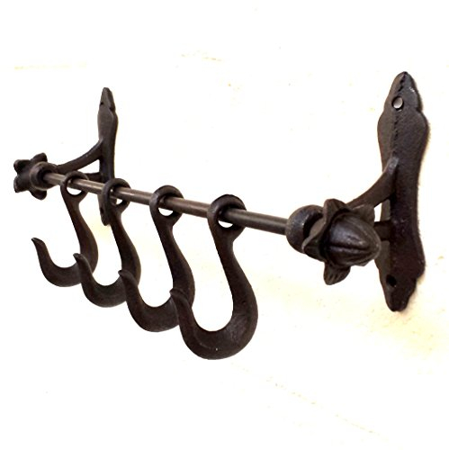 Vintage wrought iron kitchen pan & utensil hooks