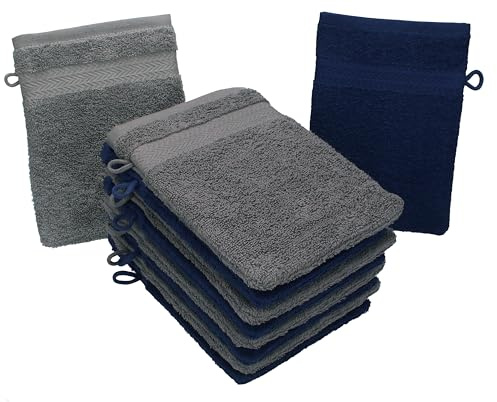 Betz 10 Stück Waschhandschuhe Premium 100% Baumwolle Waschlappen Set 16x21 cm Farbe dunkelblau und anthrazit