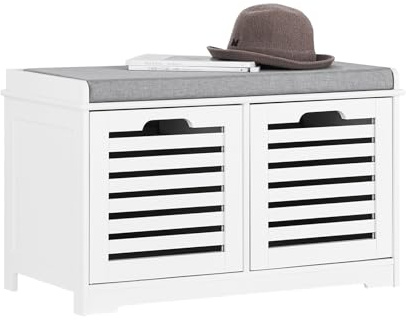 SoBuy Shoe Storage Bench 71cm Wide with Seat Cushion & 2 Drawers Hallway | Wooden Shoe Cabinet with with 120kg Load Capacity, Entryway Organiser Bench for Small Spaces, White W71xW35xH44cm FSR23-K-W