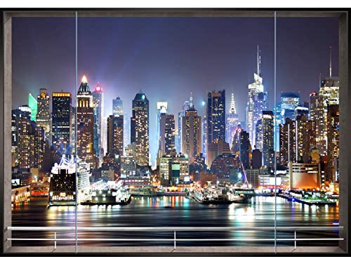 Runa Art Fototapete Fenster New York 352 x 250 cm Vlies Tapeten XXL Moderne Wandtapete Wohnzimmer Schlafzimmer Bunt 9026011b