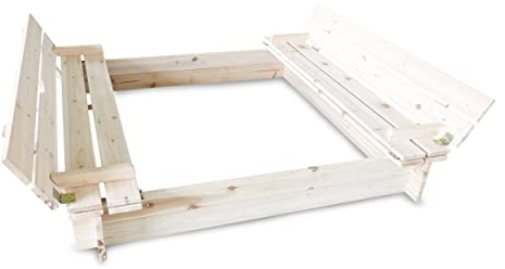 HABAU Sandkasten mit klappbarem Deckel und Sitzbank, 120 x 120 x 20 cm