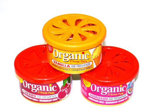 FRUCHT-Trio Duftmix 3 Duftdosen Organic Scents - je 1x Cherry, Vanille, Bubble Gum Autoduft