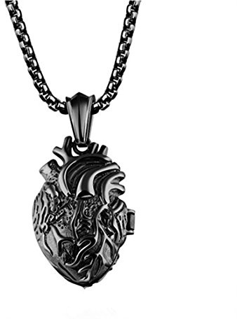 LBFEEL Stainless Steel Anatomical Organ Heart Pendant Black Necklace for Men With a Gift Box