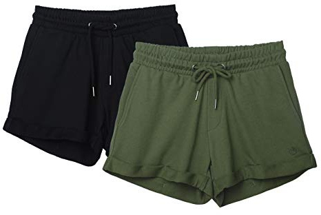 icyzone Damen Shorts Kurze Sporthose Jogginghose Atmungsaktiv Laufshorts Gym Fitness Shorts 2er Pack (M, Black/Green)