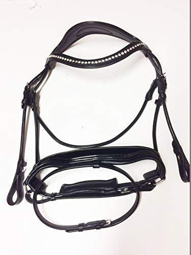 Trense,Trensenzaum Maximus mit anatomisch geformtem Kopfstück, halb rundgenäht Lackleder (Warmblut/Full)