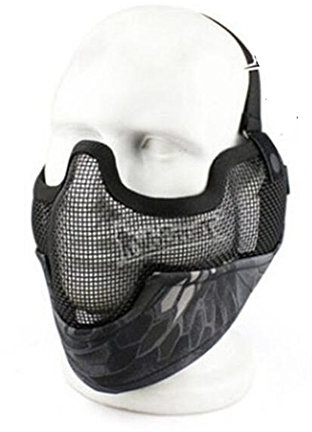 OAREA Masque tactique Airsoft - Tricot - Protection auditive en métal - Maille en acier - Demi-masque facial - Paintball CS - Pour Halloween - Fête