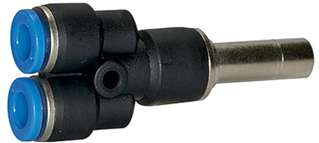 Conexión en Y, racor de red. 4 mm »Serie azul» mini, para llave de diámetro exterior de 3 mm, presión de trabajo máx. 10 bar, plástico/MS vern.