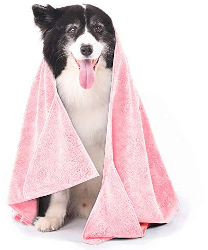 Winthome Hundehandtuch Extra Saugfähig - Schnell Trocknend, Mit Taschen, Mikrofaser Weich, Hundebademantel für Große Mittelgroße Kleine Hunde/Katze (77x127cm, Rosa)