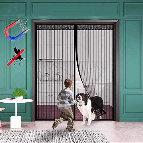 WISKEO Fliegengitter Tür Magnet Insektenschutz, Magnetvorhang Klebemontage Ohne Bohren, Moskitonetz Magnetverschluss, Verschiedene Größen, Terrassentür Balkontür - Schwarz 140x220CM