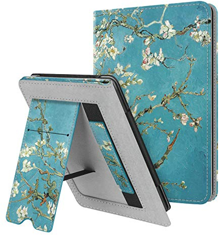 Fintie Hülle für 6 Kindle Paperwhite 2012-2018 (alle Alter 6 Zoll Kindle Paperwhite 5/6/7/10. Generation) - Ständer Case mit Handschlaufe und Auto Sleep/Wake, Mandelblüten