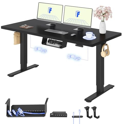FLEXISPOT Scrivania Regolabile in Altezza 140x80 cm, 2 Motori, Piano Unico 25 mm, Memoria & Display Altezza, Ergonomica con Gestione Cavi, Ripiano Sottoscrivania, Ganci e Clip Fermacavi