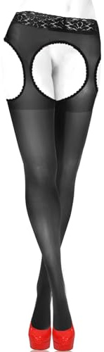 sesto senso Collant Cavallo Aperto 15 den Bretelle Calze per Reggicalze Donna Sexy 4/L Nero