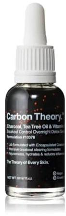Carbon Theory | Charcoal, Tea Tree Oil & Vitamin E Breakout Control Overnight Detox Facial Serum | Natural, Vegan And Cruelty Free | 30ml