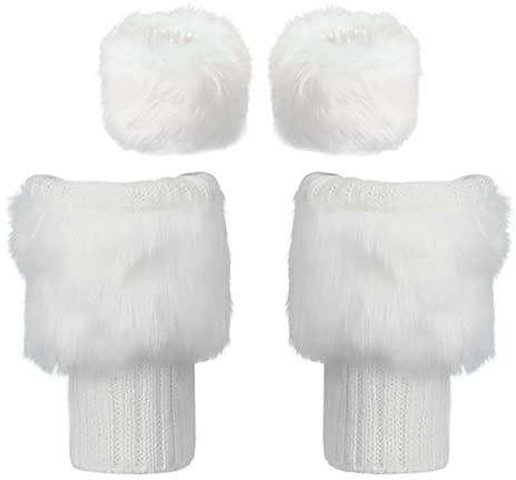 CHICTRY Damen Kunstpelz Armstulpen mit Beinstulpen Set Plüsch Manschetten Fellhandschuhe Pulswärmer Knöchel warm Beinwärmer für Winter Outdoor