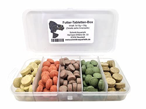 Schmitt Aquaristik Futter-Tabletten Box 50g, Futter für Garnelen, Krebse, Welse und Schnecken, Tabs