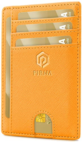 Porte Carte Bancaire Fin et Petit, Portefeuille pour Hommes et Femmes avec Pochette d'argent & Boîte-Cadeau, Porte-Cartes de Crédit RFID, Porte Carte Bancaire Anti Piratage pour Femme - Orange Miel