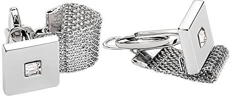 Homxi Manschettenknöpfe Herren Personalisiert,Quadrat Zirkonia Weiß mit Kette Edelstahl Manschettenknöpfe Silber Manschettenknöpfe Set